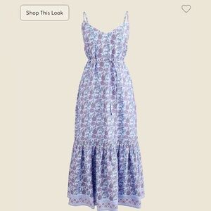 J. Crew Tiered tie-waist dress dusty periwinkle block print New Large C1871